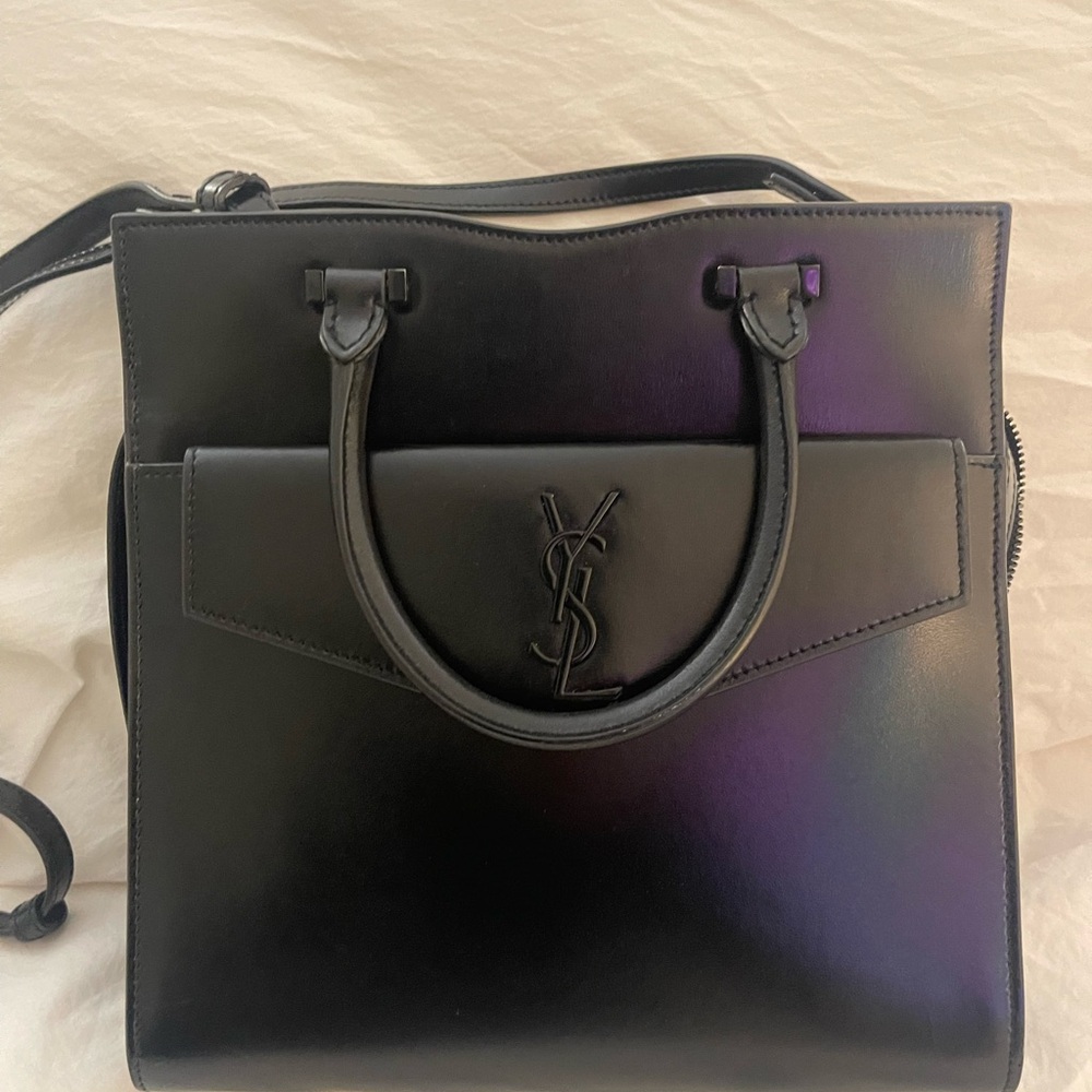 Saint Laurent Shiny Calfskin Small Uptown Tote Black